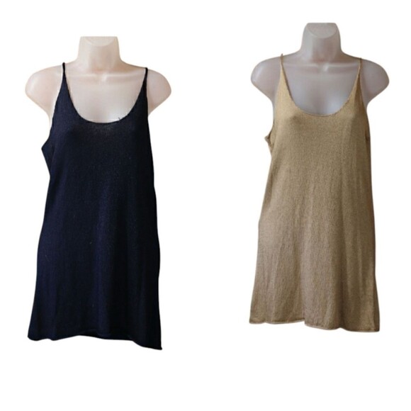 Trina Turk Lot Of 2 Gold & Blue Tank Top Knit Y2K Longline Tunic Length LG - Picture 1 of 16